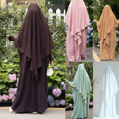 #ad Dubai Women Overhead Khimar Abaya Maxi Dress Sets Islamic Prayer Kaftan Robes C $69.34