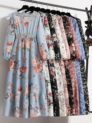 #ad Spring Women Long Dresses Dresses Casual Long Sleeve Floral Print O Neck... $29.99