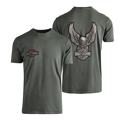 Harley Davidson Men#x27;s T Shirt Sage Green Bar amp; Shield Eagle Wings Graphic S52 $26.00