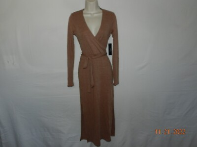#ad Womens Dress size S Long maxi faux wrap long sleeved brown textured $59.99