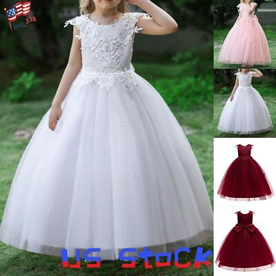 #ad Girls Princess Lace Bow Tutu Dress Wedding Bridesmaid Party Costume Prom Gown $26.29