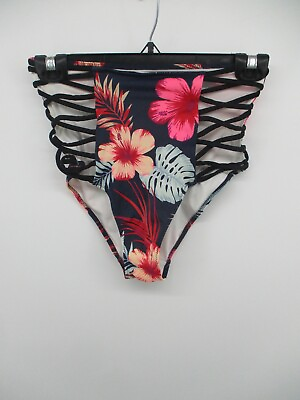 #ad #ad PINK Small High Waist Bikini Floral Swim Bottom $6.29