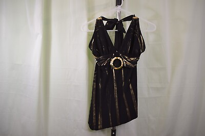 #ad #ad Me M Black Gold Strip Backless Sleeveless Mini Cocktail Shift Dress $15.00