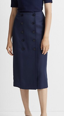 #ad Club Monaco Blue Pencil Skirt Button Front Women#x27;s Size 4 Retail $119 $39.99