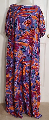 #ad Terra amp; Sky Dress Women#x27;s 2X amp; 3X Tiered Maxi Bold Vibrant Artsy Colors NEW $22.50