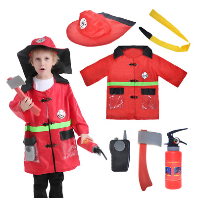Kids Firefighter Fancy Dress Up Fireman Uniform Cosplay Outfit With Pretend Play $8.99