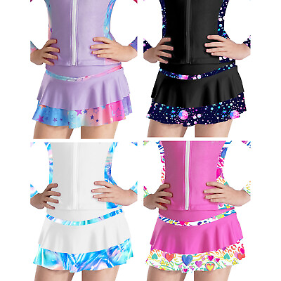 #ad Kids Girls Skirt Sports Dancewear Elastic Waistband Built in Shorts A line $14.46