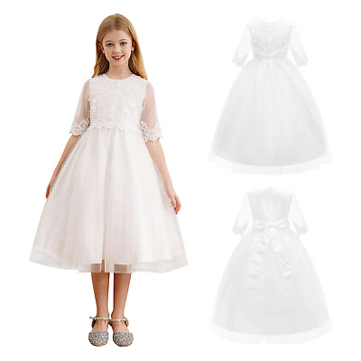 #ad Kids Girl#x27;s Sundress Round Neck Dresses Wedding Flower Dress Mesh Clothing Maxi $26.69