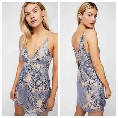 #ad Free People Night Shimmer Mini Dress Blue Sequin Cocktail Size 6 $54.99