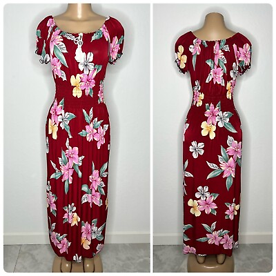 New Size M Women Maxi Dress Off Shoulder Burgundy Fall Floral Print Long Dresses $21.00