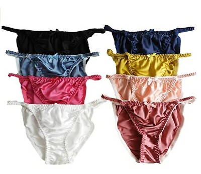 #ad Yavorrs 8 Pairs100% Pure Silk Women#x27;s Bikini String Panties S M L XL 2X Multicol $42.99