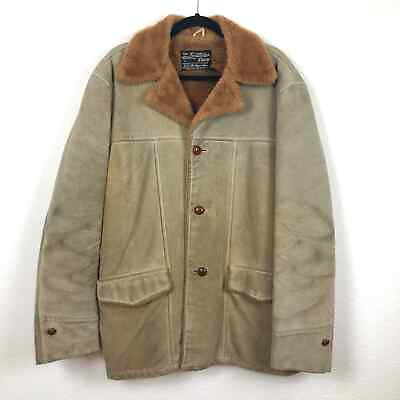 #ad The Leather Shop Jacket Mens 42T Faux Fur Cattleman Rancher Sears Vintage 70s $99.99