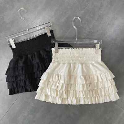 #ad Ruffles Mini Skirts Women Sweet High Waist Lace A Line Skirt Summer Fashion $22.69