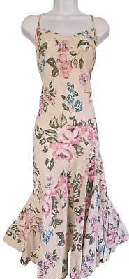 #ad Womens Per Una Beige Floral Strappy Y2k Vintage Bias Godet Linen Maxi Dress 16L. GBP 44.99