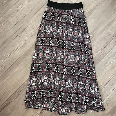 Lularoe XS Women#x27;s Lucy Maxi Skirt Long Multicolored Black Waistband With Lining $16.00