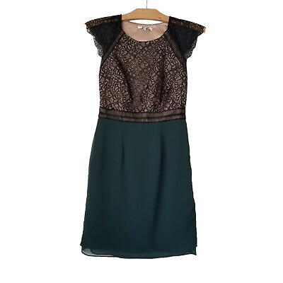 #ad Minuet Women#x27;s S Dress Lace Cap Sleeve Back Cutout Cocktail Black Green $24.99