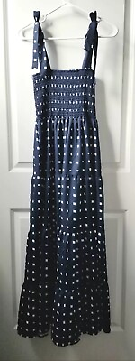 #ad Dark Blue Boho Summer Dress with Tie Straps Womens Size XL $35.99