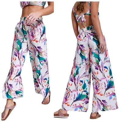 #ad #ad CALIA Floral Linen Rayon Tropical Loose Fit Beach Cover Up Pants Size Large $35.00