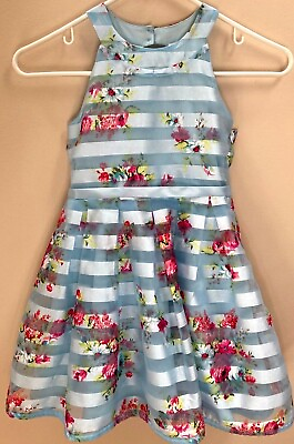 #ad #ad Knit Works Party Dress Girls 6 Sleeveless Blue Red Stripe Floral Lining Side Zip $10.00