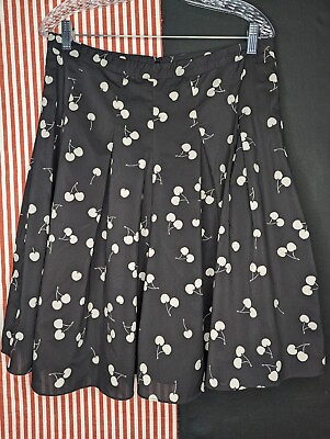 #ad Coldwater Creek Cherry Pleated Skirt Womens 10 12 Full Skirt 50s Goth Whimsycore $18.99