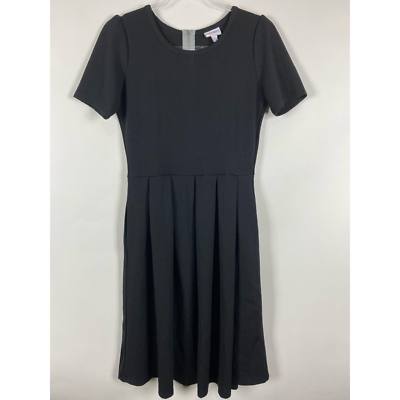Lularoe Amelia M Womens Dress Solid Black Stretch Short Sleeve Zip Unicorn $16.99