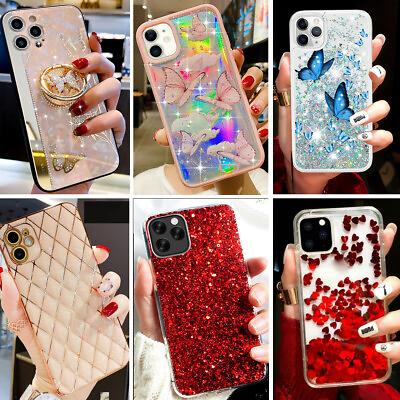 For iPhone 14 Pro Max 13 12 11 XR 8Plus Cute Bling Glitter Girl Phone Case Cover $8.99