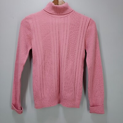 #ad 60s VTG Sears Size 36 Solid Pink Wintuk Acrylic Turtleneck Sweater Classic Prep $25.00