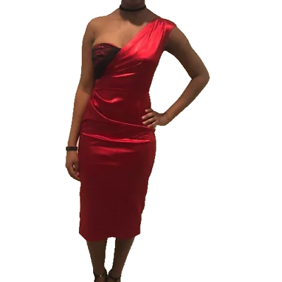 #ad Stop Staring Red Satin Cocktail Women Dress XS $18.50