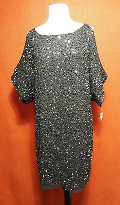 #ad RSVP CARRIE BEADED COCKTAIL DRESS BLACK WOMEN#x27;S Size 8 $159 NWT $45.89