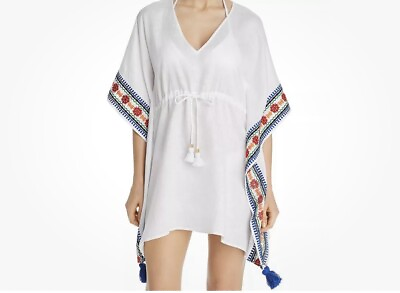 #ad Tory Burch Ravens Cartan White Beach Cover Up Embroidered 100% Linen M L NEW LkN $135.00