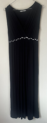 #ad #ad Black Maxi Dress Long Size 8 Jersey Stretch White Holiday Summer Sun Beach BBQ GBP 11.49