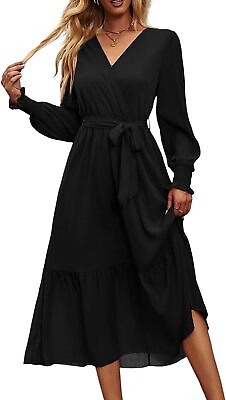#ad PRETTYGARDEN Women#x27;s Floral Print Boho Dress Long Sleeve Wrap V Neck Ruffle Belt $152.87
