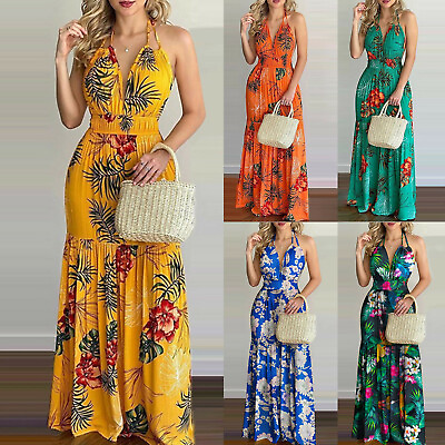 Women Floral Deep V Backless Evening Party Beach Long Maxi Dresses Boho Sundress $23.88