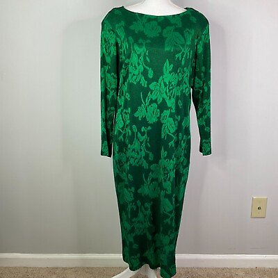 Vintage Willow Ridge Womens Dress Maxi Size 16 Green Floral Long Sleeve Unlined $24.99