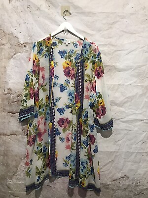 #ad Avenue Floral Kimono Women#x27;s Size 22 24Boho Open Beach Festival Jeans Ready $28.99