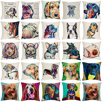 Cute Dogs Throw Pillow Covers 18x18 Inch Colorful Pet Decorative Cushion Cover $4.22