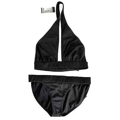 #ad Norma Kamali Black Bikini Set Cross Halter Top and Banded Bottom Size M NEW $89.99