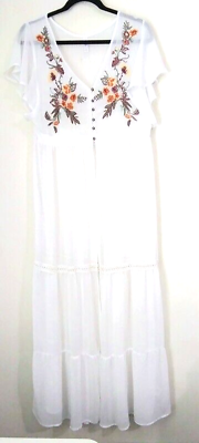 #ad Xhilaration Women’s Size Medium White Beach Dress Cover Up Floral Pattern V Neck $20.83