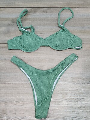 High Cut Thong Swimsuit Push Up Padded Bikini Top Womens Size Small Green $18.90