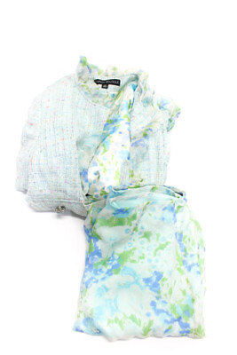 #ad Nipon Boutique Womens Silk Floral Print Ruffled Blazer Skirt Set Blue Size 12P $40.81
