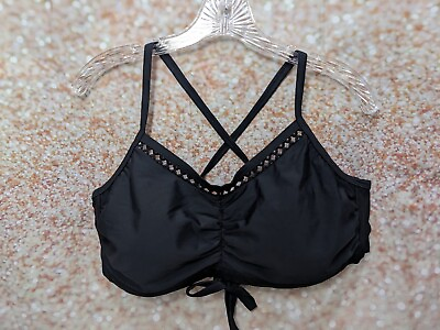 #ad Xhilaration Women Solid Black Bikini Style Lace Up Tie Back Bathing Suit Top 20 $19.50