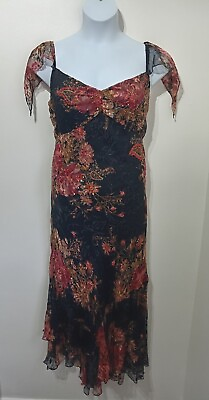 #ad Chesca Black Silk Blend Floral Devore Long Maxi Dress 16 Floaty Fairy Frill GBP 50.00