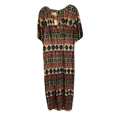 #ad Vintage Montgomery Ward Betsy Lauren Long Maxi Boho Dress Short Sleeve NEW 18 $35.00