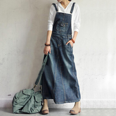 Women#x27;s Long Maxi Dresses Loose Full Length Jeans Denim Suspender Dress Fashion $45.38
