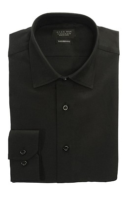 #ad Tailored Slim Fit Mens Black Dress Shirt Wrinkle Free Spread Collar AZAR MAN $24.95