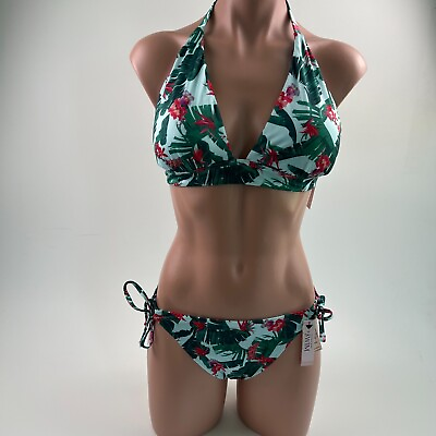 #ad Victoria#x27;s Secret Swim Halter Bikini Top amp; Side Tied Bikini Bottom Set L NWT $41.99