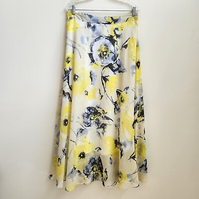 #ad Mix Nouveau Maxi Skirt Womens Large Flowy Yellow Floral Elastic Waist Long Lined $19.92