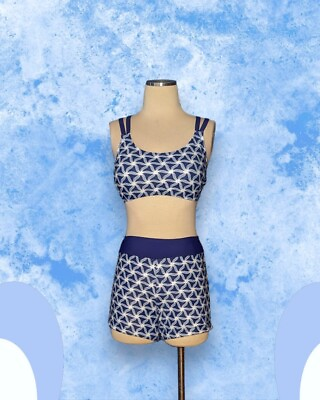 #ad C APPAREL Bikini Swimsuit High Waist SWIM SHORTS Blue White Women#x27;s Size Medium $19.99