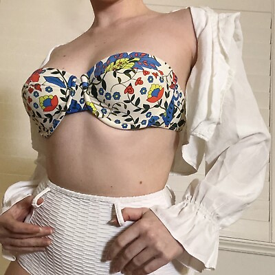 #ad ella moss retro twee floral bikini top strapless size M $15.00