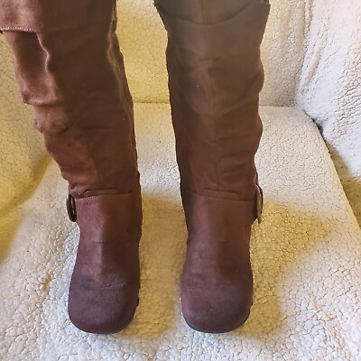 #ad Womens Brown Faux Tall Boots Size 8 Zip Up Square Toe Pre Owned. $16.50